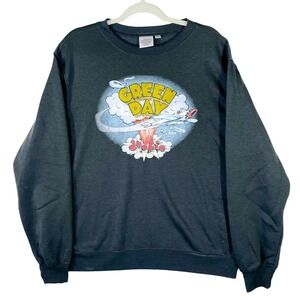 Green Day Dookie Graphic Sweatshirt Mens XL Black Faded Crewneck Punk Rock 90s